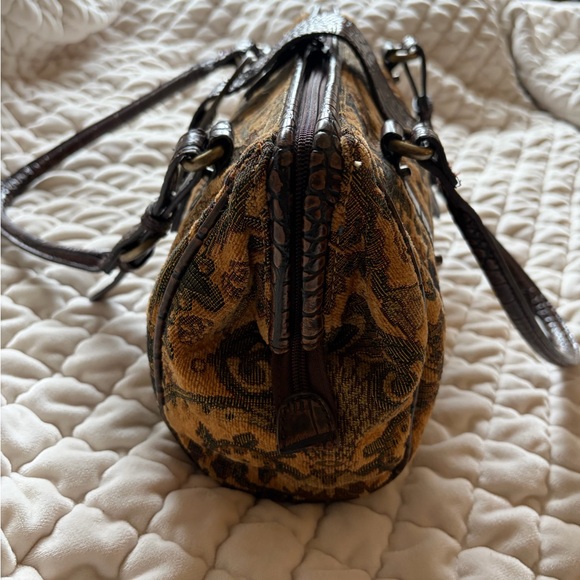 Vintage 90s Tapestry Shoulder Bag with Croc-Effect Trim in Brown - Picture 6 of 13